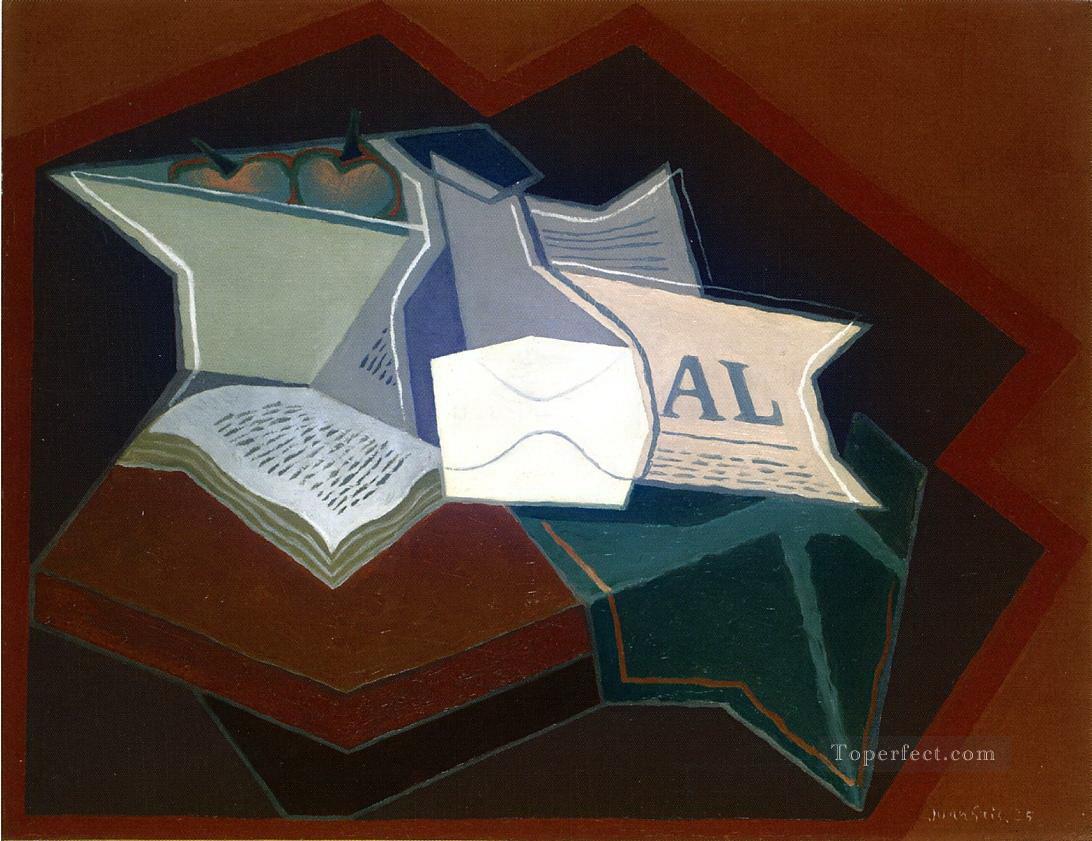 compotier carafe and open book Juan Gris Oil Paintings